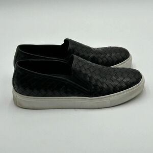 MEN'S SHOES SIZE 9.5 M Black WOVEN LEATHER SLIP ON H.S. Trask Loafers